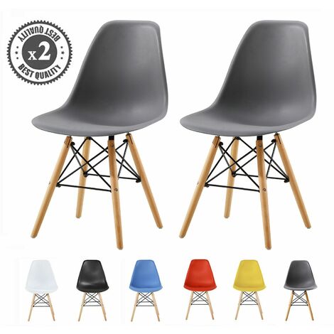 2x Dining Chairs Modern Design Retro Lounge Plastic Chairs Office Chairs, LA GREY