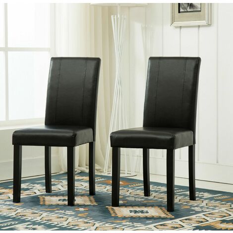 2 x Faux Leather Dining Chairs With Solid Wooden Legs home & restaurants BLACK