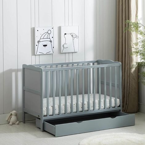 Grey cot bed on sale with mattress