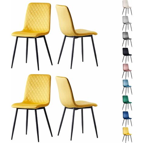 Set of 4 Designer Velvet Fabric Dining Chairs Metal Legs Lexi Chairs YELLOW