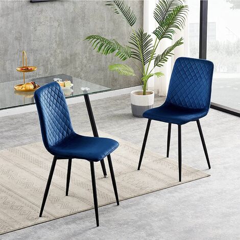 Set of 2 Designer Velvet Fabric Dining Chairs Metal Legs Lexi Chairs BLUE