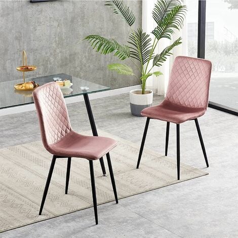 Set of 2 Designer Velvet Fabric Dining Chairs Metal Legs Lexi Chairs PINK