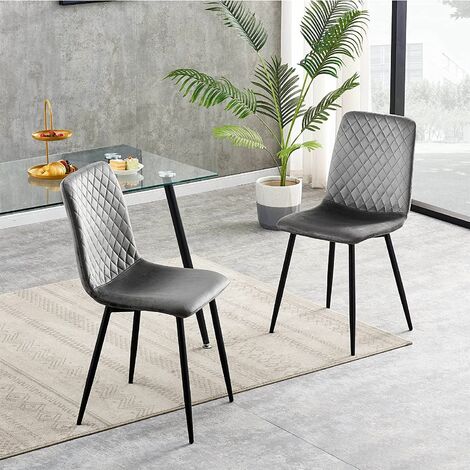 Set of 2 Designer Velvet Fabric Dining Chairs Metal Legs Lexi Chairs LIGHT GREY