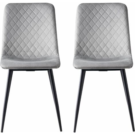 Set of 2 Designer Velvet Fabric Dining Chairs Metal Legs Lexi Chairs LIGHT GREY