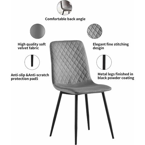 Set of 2 Designer Velvet Fabric Dining Chairs Metal Legs Lexi Chairs LIGHT GREY