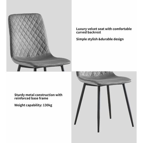 Set of 4 Designer Velvet Fabric Dining Chairs Metal Legs Lexi Chairs DARK GREY