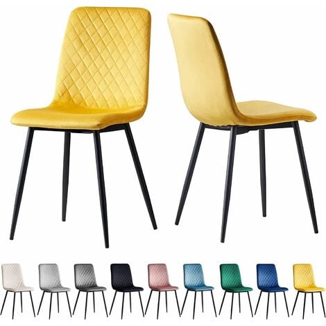 Set of 2 Designer Velvet Fabric Dining Chairs Metal Legs Lexi Chairs YELLOW