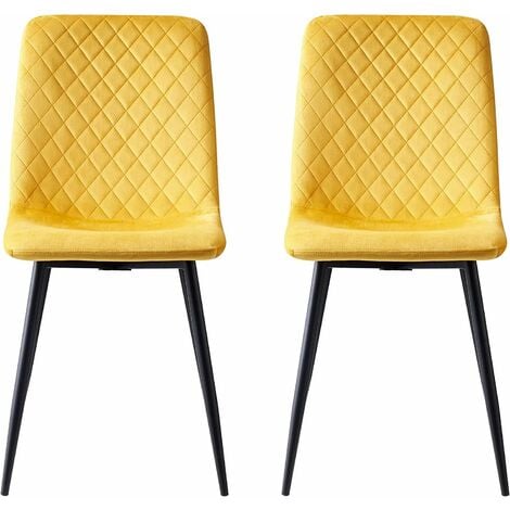 Set of 2 Designer Velvet Fabric Dining Chairs Metal Legs Lexi Chairs YELLOW