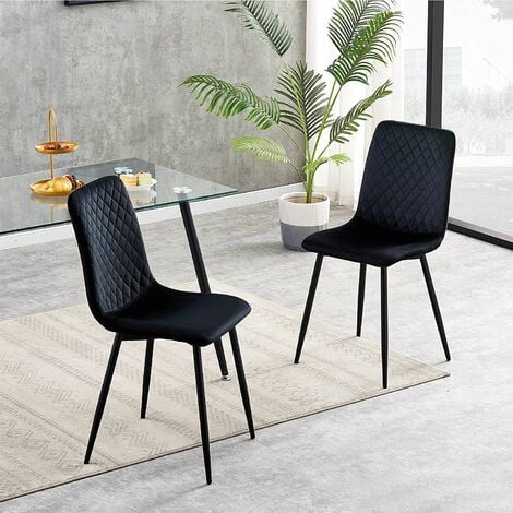 Set of 2 Designer Velvet Fabric Dining Chairs Metal Legs Lexi Chairs BLACK