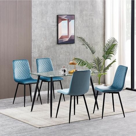 Set of 4 Designer Velvet Fabric Dining Chairs Metal Legs Lexi Chairs LIVID