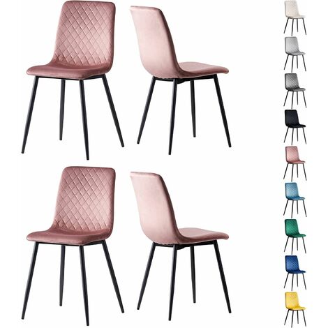 Set of 4 Designer Velvet Fabric Dining Chairs Metal Legs Lexi Chairs PINK