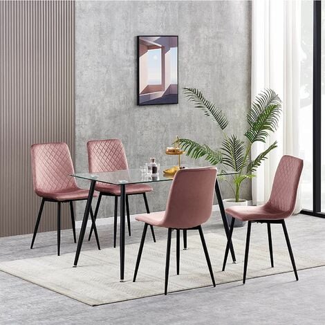 Set of 4 Designer Velvet Fabric Dining Chairs Metal Legs Lexi Chairs PINK