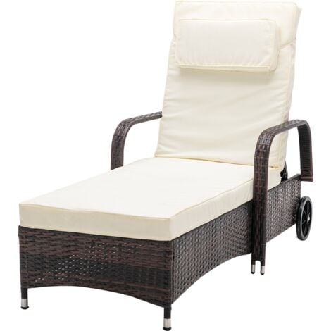 Rattan Sun Lounger Bed Recliner Outdoor Garden Chair Brown