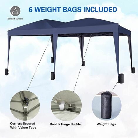 Pop-up Gazebo 3m x 6m with Wind Bars & 6 Weight Bags & Silver Protective Layer Waterproof Marquee Canopy Blue ns