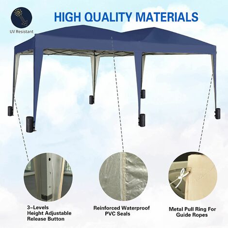Pop-up Gazebo 3m x 6m with Wind Bars & 6 Weight Bags & Silver Protective Layer Waterproof Marquee Canopy Blue ns