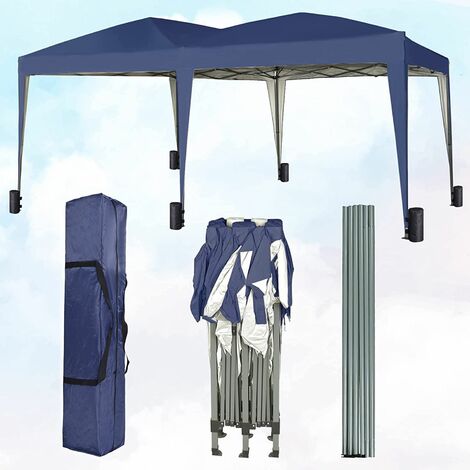 Pop-up Gazebo 3m x 6m with Wind Bars & 6 Weight Bags & Silver Protective Layer Waterproof Marquee Canopy Blue ns