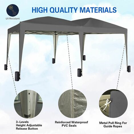 Pop-up Gazebo 3m x 6m with Wind Bars & 6 Weight Bags & Silver Protective Layer Waterproof Marquee Canopy Grey ns