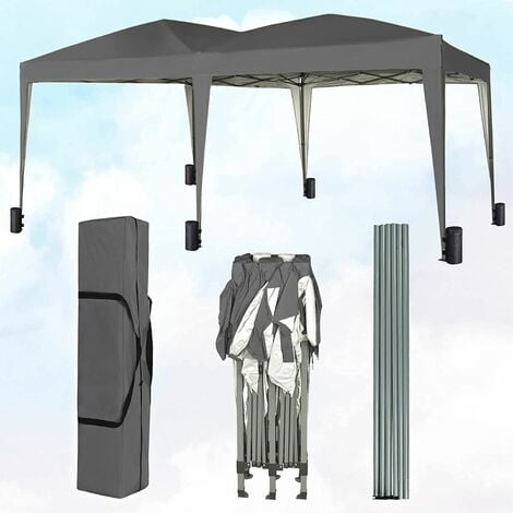 Pop-up Gazebo 3m x 6m with Wind Bars & 6 Weight Bags & Silver Protective Layer Waterproof Marquee Canopy Grey ns
