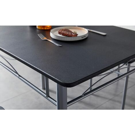 Dining Table and Chairs Set Metal Wood Effect Table Dining Set 4 Chairs Silvia BLACK