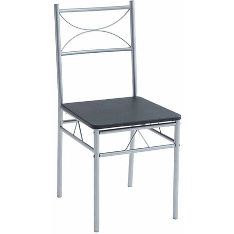 Dining Table and Chairs Set Metal Wood Effect Table Dining Set 4 Chairs Silvia BLACK