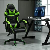 Swivel Gaming Chair Faux Leather Home Office Chair Sports Desk Tilt Chair A GREEN