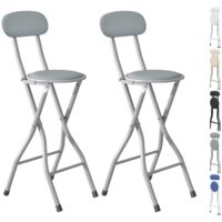 mcc direct Folding Bar Stools Set of 2, Breakfast Barstool Kitchen Restaurant Seating, Faux Leather Foldable Chairs with Metal Frame, Padded High Chairs GREY