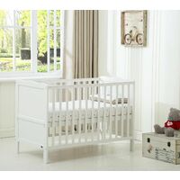 MCC Wooden Baby Cot Bed "Orlando" & Aloe Vera Water repellent Mattress WHITE