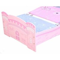MCC Girls Pink Castle Princess Junior Toddler Kids Bed & 3" Mattress Made in UK