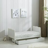 Wooden Baby Cot Bed & Drawer & Aloe Vera Mattress (Orlando with Drawer) WHITE
