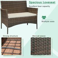 4pcs Rattan Outdoor Garden Furniture Sofa Set Table & Chairs (Roger Brown)