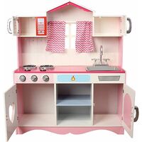MCC Large Girls Kids Pink Wooden Play Kitchen Children's Play Pretend Set Toy
