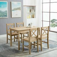 natural mcc-direct Classic Solid Wooden Dining Table and 4 Chairs Set Kitchen Home 