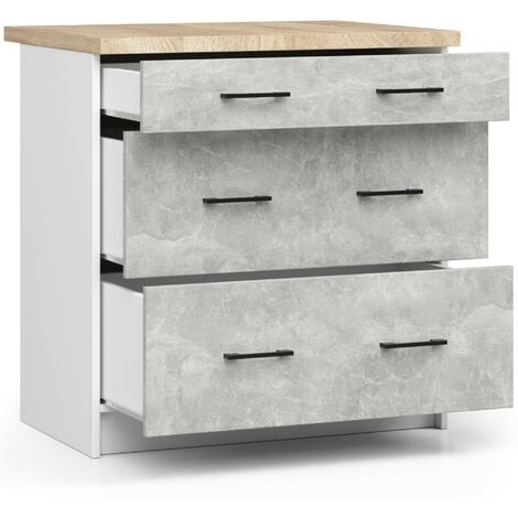 Armoires de cuisine basse AKORD S80 OLIWIA Blanc 80 cm 3 tiroirs façade Béton 80x46x85 cm