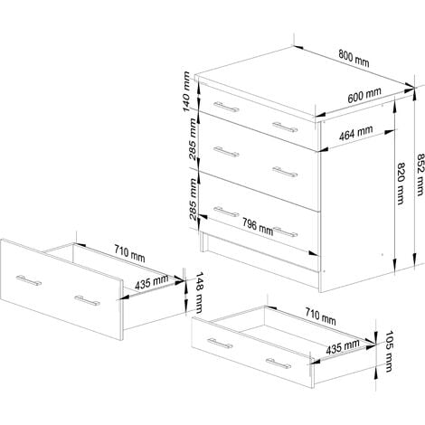 Armoires de cuisine basse AKORD S80 OLIWIA Blanc 80 cm 3 tiroirs façade Béton 80x46x85 cm