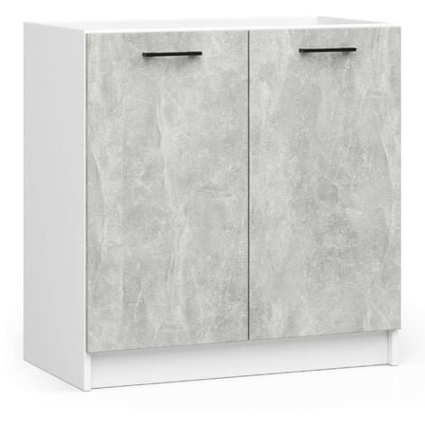Meuble de cuisine bas / Meuble sous l'évier  AKORD S80 pour évier OLIWIA modulable Blanc 80 cm 2 portes couleur Béton 1 étagère 80x46x82 cm