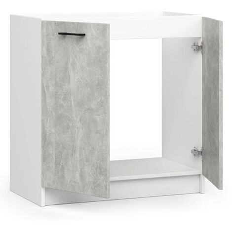 Meuble de cuisine bas / Meuble sous l'évier  AKORD S80 pour évier OLIWIA modulable Blanc 80 cm 2 portes couleur Béton 1 étagère 80x46x82 cm