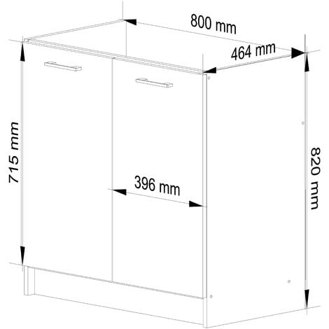 Meuble de cuisine bas / Meuble sous l'évier  AKORD S80 pour évier OLIWIA modulable Blanc 80 cm 2 portes couleur Béton 1 étagère 80x46x82 cm