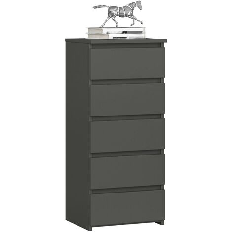 Akord – Commode étroite 5 tiroirs – Façade graphite brillant – Panneau stratifié – Dimensions 40x35x92 cm