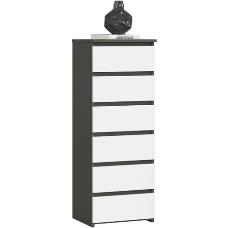 Commode AKORD CL6 Gris Graphite 40 cm 6 tiroirs façade Blanche 40x35x109 cm