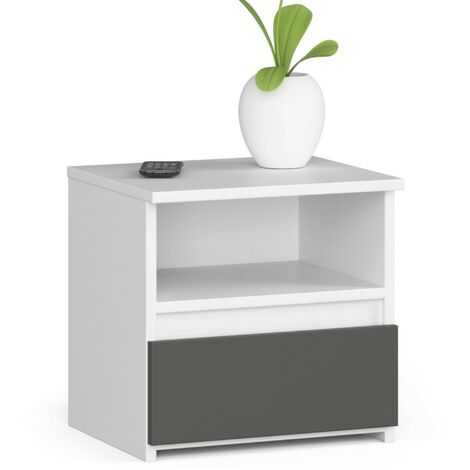 Table de chevet AKORD CL1 Blanche 40 cm 1 tiroir façade Gris Graphite 1 étagère 40x35x40 cm