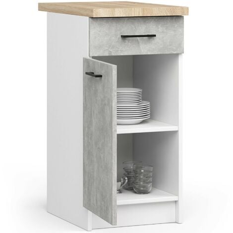 Armoires de cuisine basse AKORD S40 OLIWIA Blanc 40 cm 1 porte 1 tiroir façade Béton 2 étagères 40x46x85 cm