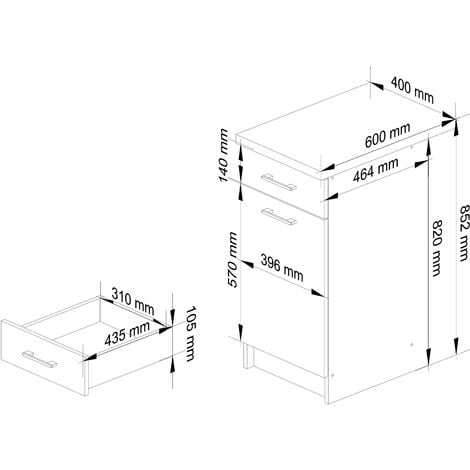 Armoires de cuisine basse AKORD S40 OLIWIA Blanc 40 cm 1 porte 1 tiroir façade Béton 2 étagères 40x46x85 cm