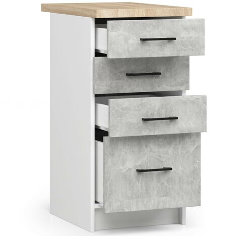 Meuble de cuisine bas AKORD S40 OLIWIA modulable Blanc 40 cm 4 tiroirs façade Béton 40x46x85 cm