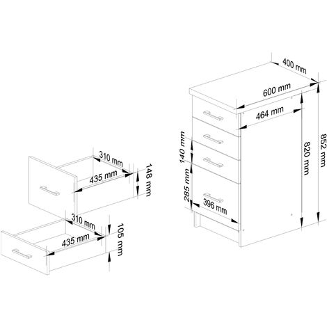 Meuble de cuisine bas AKORD S40 OLIWIA modulable Blanc 40 cm 4 tiroirs façade Béton 40x46x85 cm
