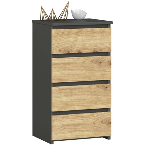 Akord – Commode enfant 4 tiroirs – Façade chêne artisan – Corps gris graphite – Dimensions 40x35x74 cm – Panneau stratifié