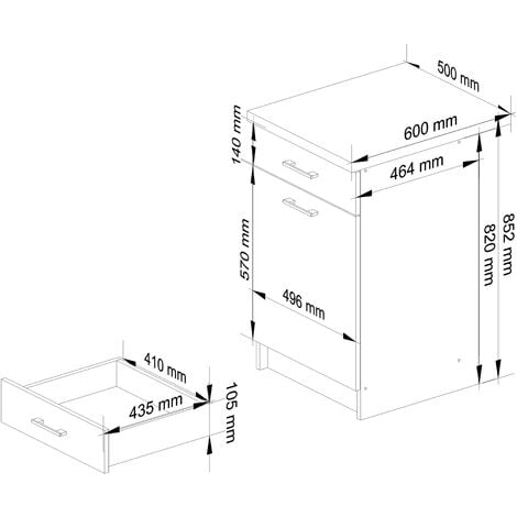 Meuble de cuisine bas AKORD S50 OLIWIA modulable Blanc 50 cm 1 porte 1 tiroir façade Béton 2 étagères 50x46x85 cm