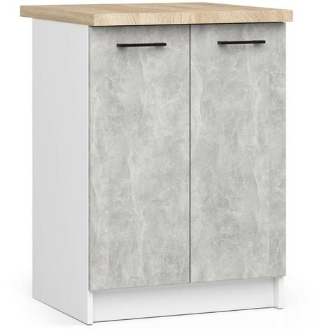 Meuble de cuisine bas AKORD S60 OLIWIA modulable Blanc 60 cm 2 portes façade Béton 2 étagères 60x46x85 cm