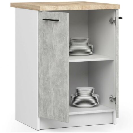 Meuble de cuisine bas AKORD S60 OLIWIA modulable Blanc 60 cm 2 portes façade Béton 2 étagères 60x46x85 cm