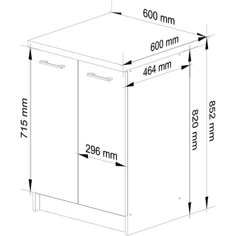 Meuble de cuisine bas AKORD S60 OLIWIA modulable Blanc 60 cm 2 portes façade Béton 2 étagères 60x46x85 cm