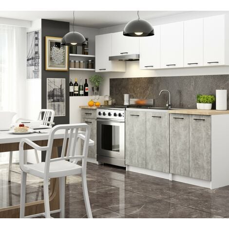 Meuble de cuisine bas AKORD S60 OLIWIA modulable Blanc 60 cm 3 tiroirs façade Béton 60x46x85 cm